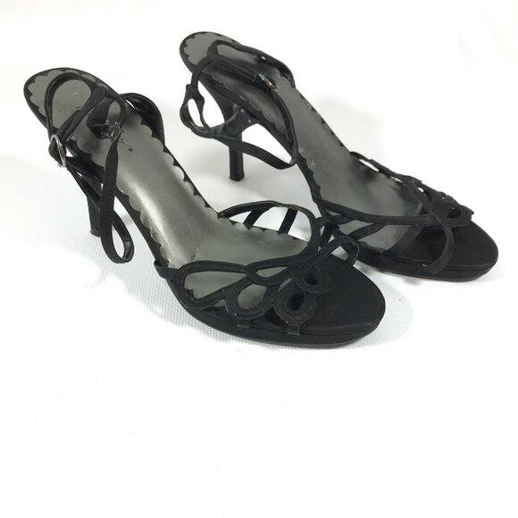 💕SALE Jacqueline Ferrar Black Satin Heels 8.5 - Picture 5 of 13